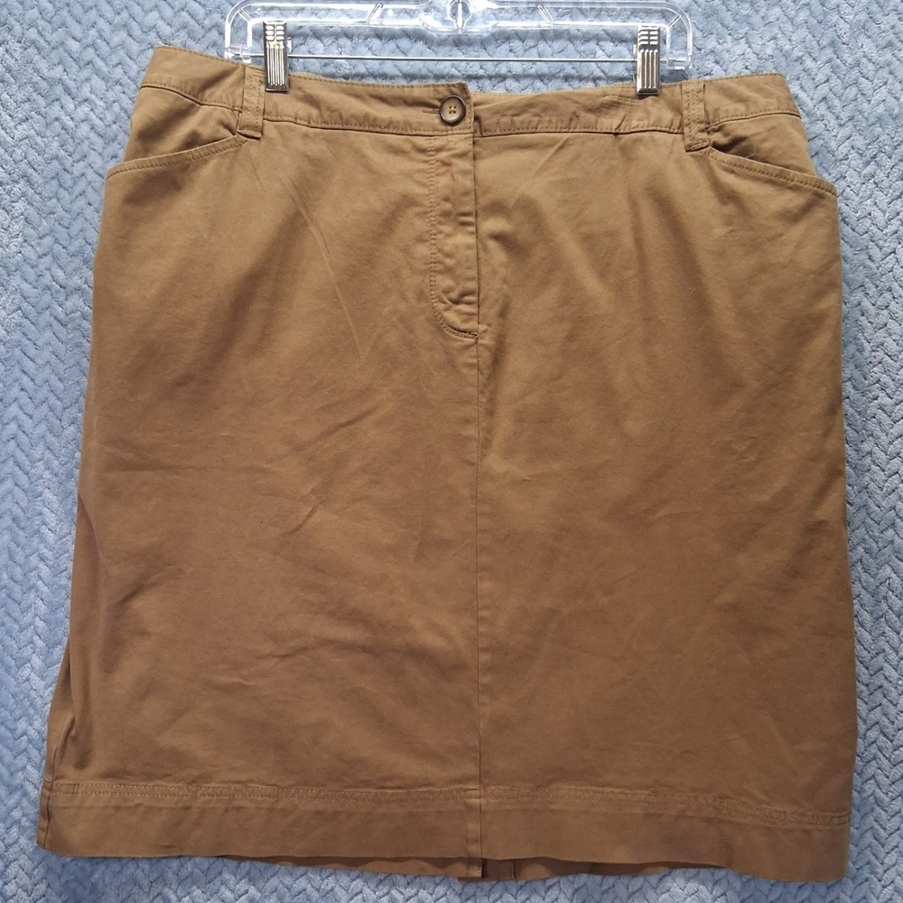 Lands End Womens Brown Chino Skirt Size 18W Cotton Stretch Casual Knee Length